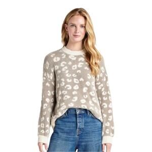 Splendid Leopard Eyelash Knit Sweater M‎ Fuzzy Jacquard Cozy Fall Layer